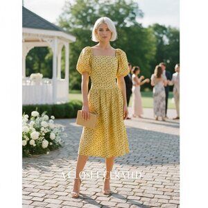 Shrimps Eden Floral Polka Silk Linen Midi Dress 2 Yellow NWT